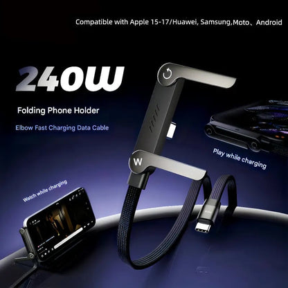 🔥🏆 ¡Más de 50.000 unidades vendidas!💥 Cable cargador con soporte invisible 2 en 1: cable de carga rápida de 240 W con soporte para teléfono integrado.