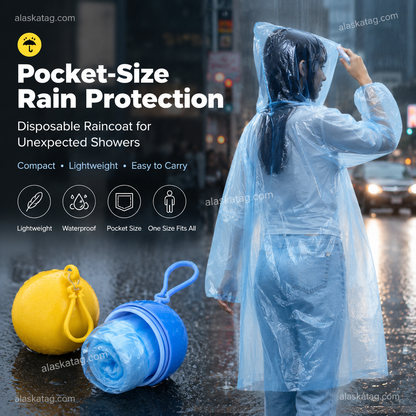 🌧️🧥 Impermeable Desechable de Bolsillo – Sálvate de Lluvias Inesperadas, Ligero, Compacto y Siempre Listo en tu Mochila 🎒✨