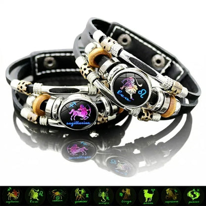 🌌✨ Pulsera Zodiacal que Brilla en la Oscuridad – 12 Signos, Cuero Premium y Estilo Único para Hombre y Mujer 💫💕