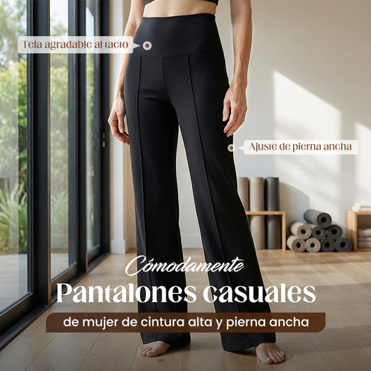 【Pantalones Holgados Cintura Alta】 Pantalones Rectos Versátiles para Mujer - Tejido Elástico Cómodo + Bolsillos Prácticos - Ideal para Trabajo, Paseos y Casa! ✨