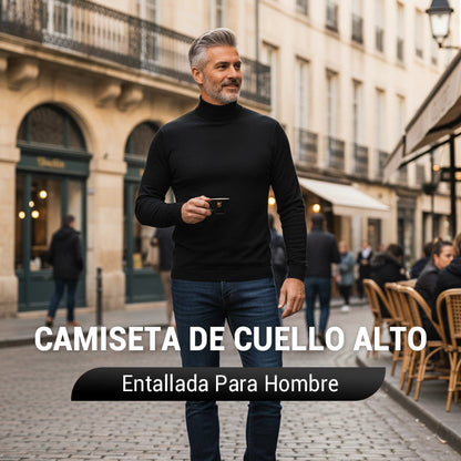 Camiseta de manga larga para hombre con cuello alto y corte ajustado - COMPRA 3 ENVÍO GRATIS