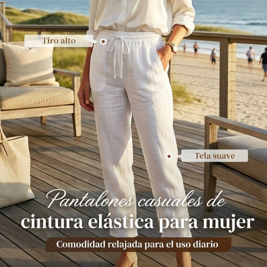 📢📢 ¡50% DE DESCUENTO! ⏰Pantalones de pierna ancha de lino y algodón para mujer con cintura elástica