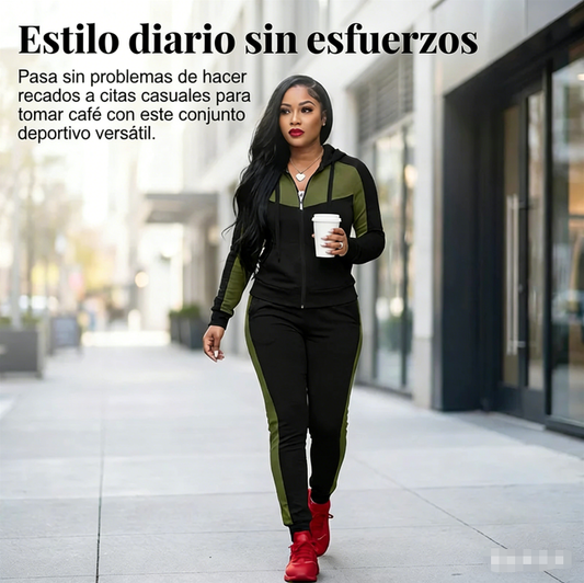 👩‍🦱 Conjunto de Chándal de 2 Piezas para Mujer – Diseño con Bloques de Color, Estilo Cómodo y Moderno ✨💖