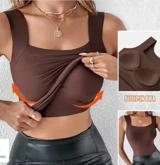 🏆¡Último día con precio especial de 💐 Camisetas sin mangas con cuello en U y sujetador incorporado para mujer.