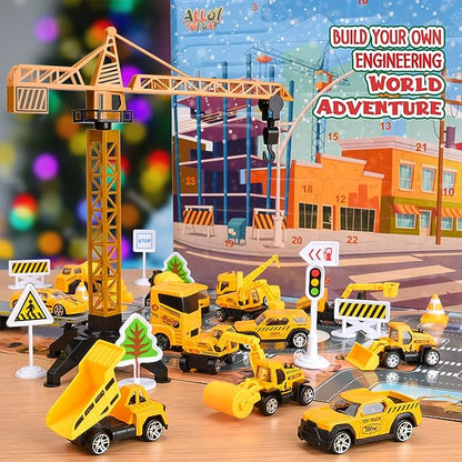 🎁🚜 Calendario de Adviento Vehículos de Construcción – 24 Sorpresas Diarias, Grúas y Excavadoras para una Navidad Divertida 🎄👷