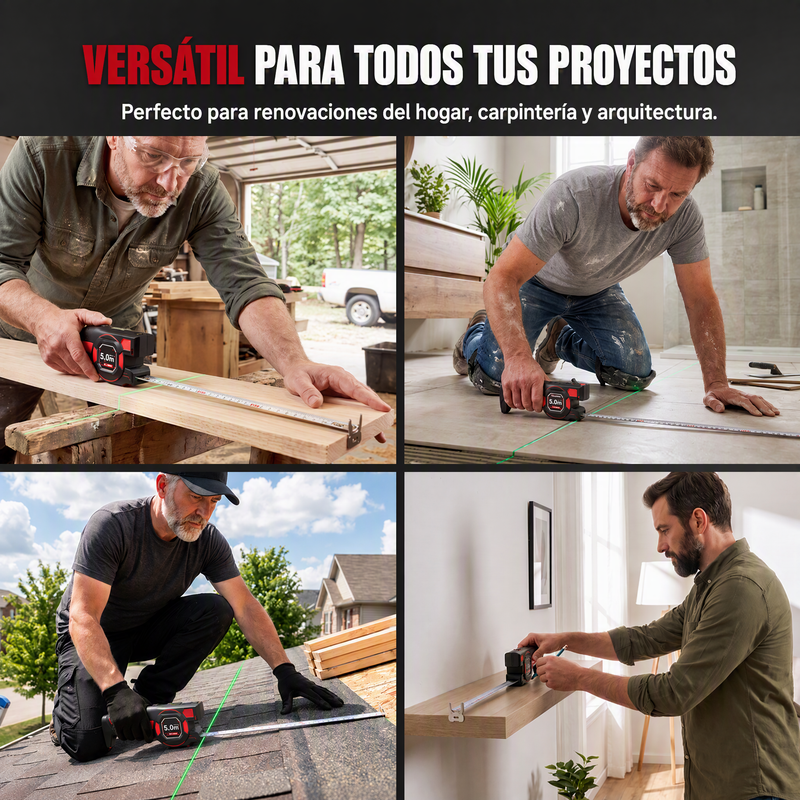 📏🔴 Cinta Métrica Láser 2 en 1 – Guía de Haz Precisa, Medición Digital y Manual para Distancias Exactas 🎯🏠