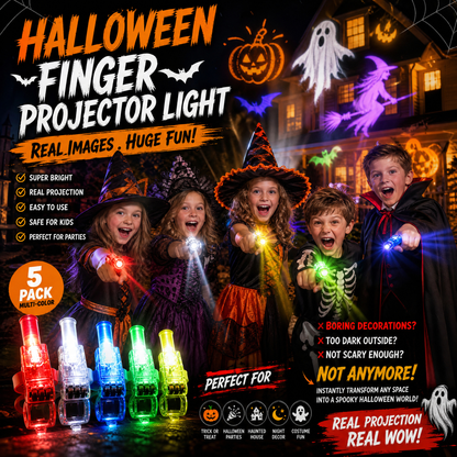 🎃🔦 Mini Proyector de Dedos Halloween – Luces con Patrones Fantasmales, Bolsillo y Diversión para Niños y Fiestas de Terror ✨👻