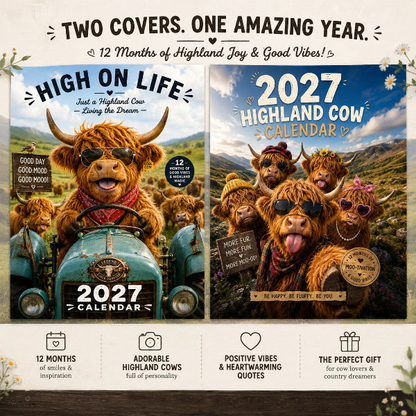 🐮📅 Calendario 2027 Vaca Highland – Diseño Exclusivo de Isabel Kline, A4 Colgante y Risas Todo el Año 🎨✨