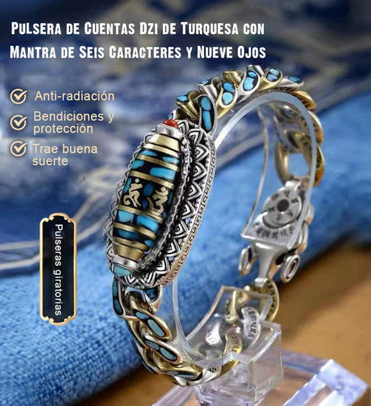 🎁Pulsera de cuentas Dzi de turquesa con mantra de seis caracteres y nueve ojos