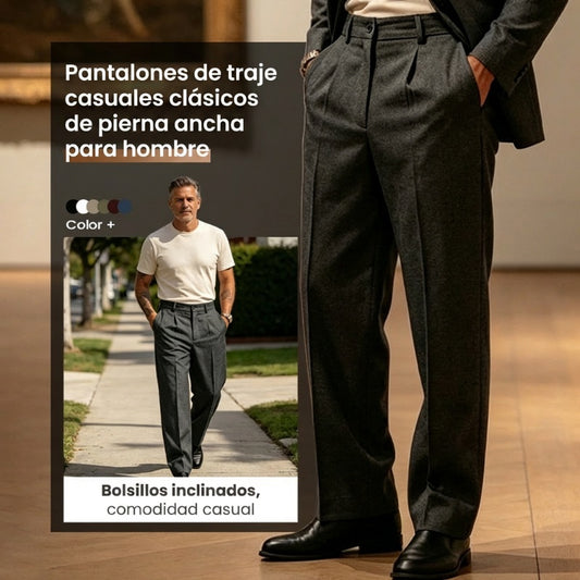 Pantalones casuales de pierna ancha plisados para hombre