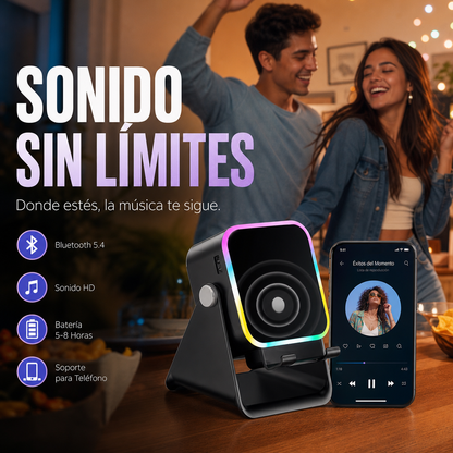 💎 ¡50% DE DESCUENTO! Soporte 5 en 1 con Altavoz Inalámbrico 💎 Audio por Inducción, Soporte para Teléfono y Luz Ambiental