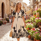 🌺👗 Vestido Midi con Escote V y Estampado Botánico – Moderno y Femenino 💖