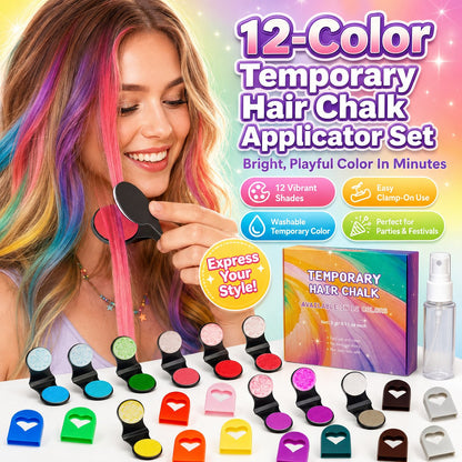 ⏳🔥¡50 % DE DESCUENTO POR TIEMPO LIMITADO! ⏰ 🌈 Set de 12 Tizas Temporales para el Cabello con Aplicador
