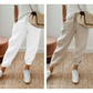 👖 Pantalones Informales de Algodón y Lino para Mujer – Transpirables, Cintura Alta y Largo al Tobillo, Elegantes 🌿✨