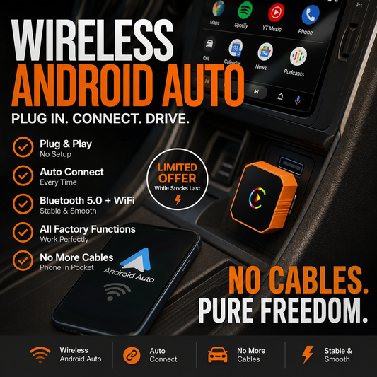 🚗 ¡50 % DE DESCUENTO POR TIEMPO LIMITADO! Adaptador inalámbrico para Android Auto · Conectar y usar