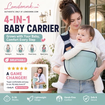 🎉 +30K Vendidos 👶 Canguro 4 en 1 Transpirable – Front, Espalda, Cara Dentro o Fuera, Cómodo para 0-36 Meses 💞✨