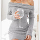 Vestido de punto con hombros descubiertos y cuello redondo