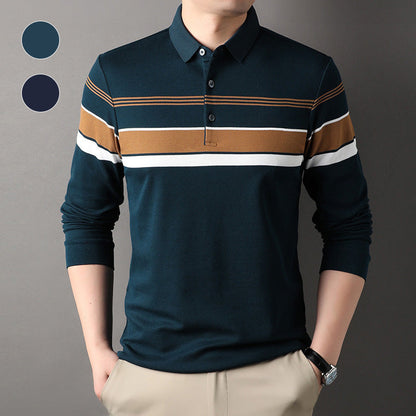 Camisa para Hombre de Vuelta de Cuello Rayada con Botones Frontales a la Cuarta Parte