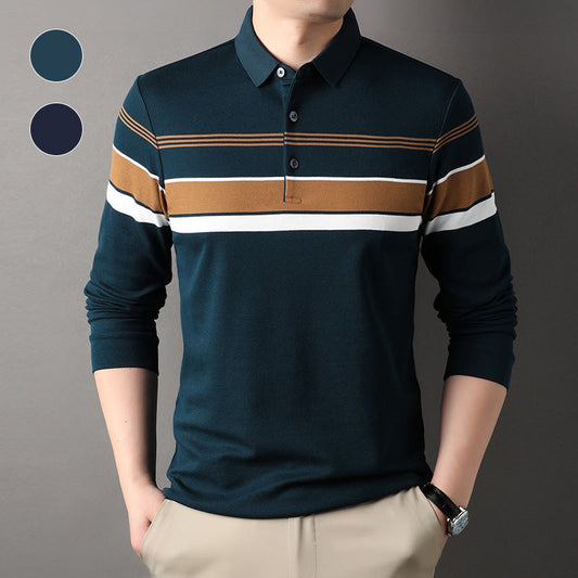 Camisa para Hombre de Vuelta de Cuello Rayada con Botones Frontales a la Cuarta Parte