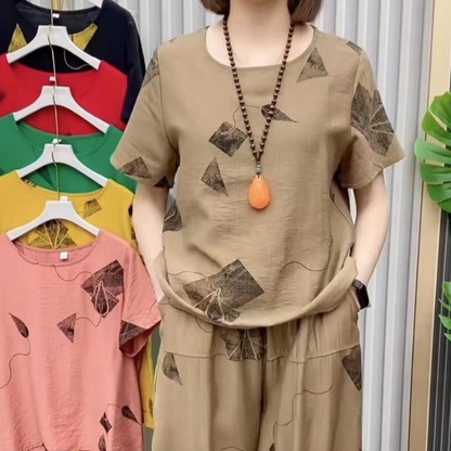 💖Conjunto de top estampado de manga corta y pantalón corto para mujer🔥Compre 2 Envío gratuito