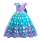 Conjunto de vestido de fiesta luminoso infantil con temática de sirena