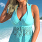 Vestido de Baño con Encaje de Escote en V y Shorts para Mujer - Conjunto de Dos Piezas