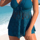 Vestido de Baño con Encaje de Escote en V y Shorts para Mujer - Conjunto de Dos Piezas