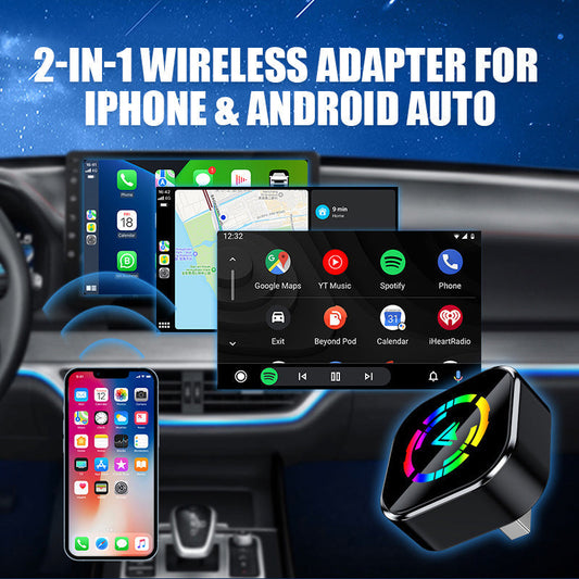 Adaptador inalámbrico 2 en 1 para coches iPhone y Android