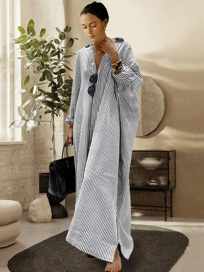 【Relajado】 Cárdigan a rayas Vestido irregular suelto de talla grande