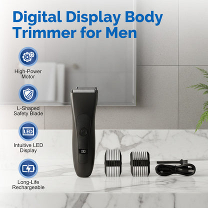 🔢🪒 Recortadora Corporal Digital para Hombres – Pantalla LED, Cuchillas de Precisión y Diseño Ergonómico para Pecho, Axilas y Zona Íntima ✨💪