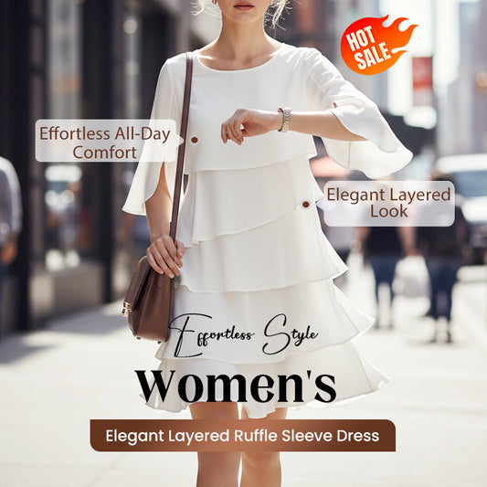 ✨ Elegante Vestido Laminado con Mangas de Volantes para Mujer – Estilo Sofisticado y Confortable para Cualquier Ocasión 💃🌟