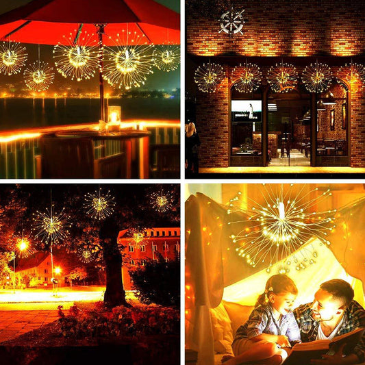 ✨ ¡50% DE DESCUENTO! 🎆 Guirnalda de luces de fuegos artificiales solares para jardín y fiestas – 280 LED, 8 modos y resistente al agua 🌿