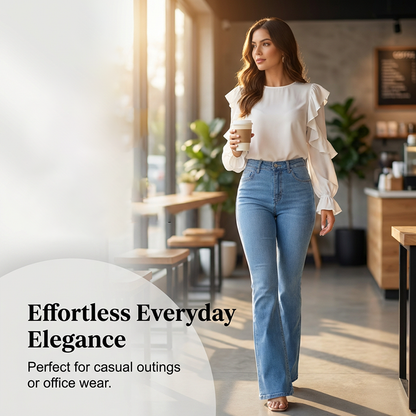 Vaqueros de cintura alta y acampanado elástico para mujer