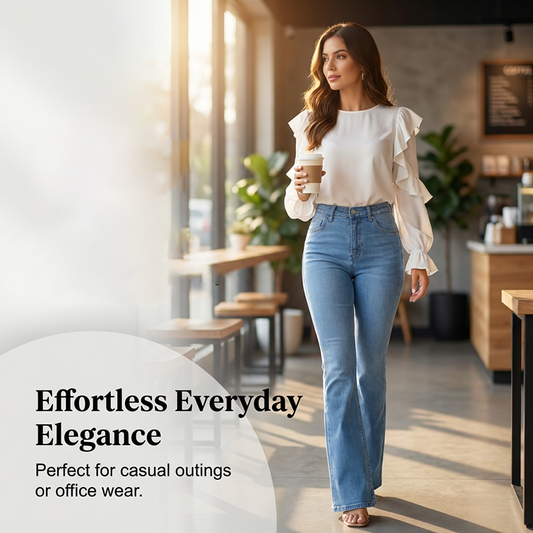 Vaqueros de cintura alta y acampanado elástico para mujer