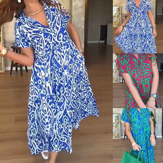 Vestido largo acampanado con estampado informal para mujer