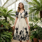 🌺👗 Vestido Midi con Escote V y Estampado Botánico – Moderno y Femenino 💖