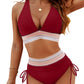 👙🎨 Conjunto Bikini Cintura Alta – Control de Abdomen, Bloques de Color y Look Súper Favorecedor 🌊✨