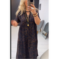 Vestido largo de mujer con cuello en V y estampado de leopardo