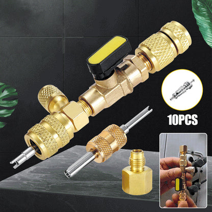 🔧⏰ ¡50% DE DESCUENTO AHORA! Herramienta para extraer núcleos de válvulas de aire acondicionado: dos puertos SAE, construcción de latón macizo, incluye 10 núcleos adicionales ❄️🔩