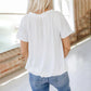Top casual de manga corta con cuello en V plisado para mujer