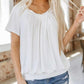 Top casual de manga corta con cuello en V plisado para mujer