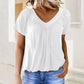 Top casual de manga corta con cuello en V plisado para mujer