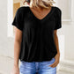 Top casual de manga corta con cuello en V plisado para mujer