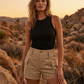 🩳🔥 ¡50% DE DESCUENTO! Pantalones Cortos Cargo de Cintura Alta para Mujer con Bolsillos – Cómodos, Holgados y con Estilo Urbano 👖🎒
