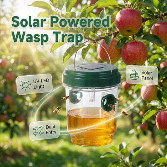 🐝 Trampa colgante para avispas con energía solar e iluminación LED - Doble canal de entrada