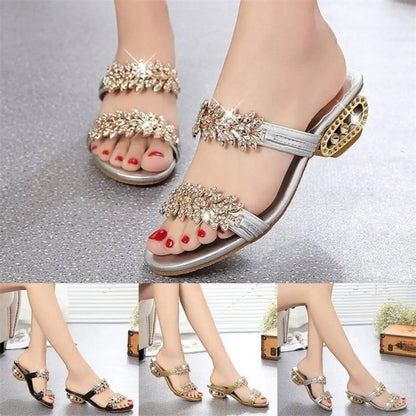 📢📢¡Último día: 50 % de descuento!!⏰Sandalias de moda para mujer: tacón bajo, pedrería y detalles metálicos 👡 Para el verano y el día a día