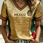 Camiseta estampada con diseño artístico para amantes del fútbol mexicano, para mujer