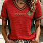 Camiseta estampada con diseño artístico para amantes del fútbol mexicano, para mujer