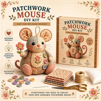 Kit de costura artesanal con un ratoncito de peluche de estilo vintage