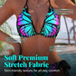 Conjunto de bikini con cuello halter y estampado de mariposas – Estampado neón, ajustable y favorecedor.